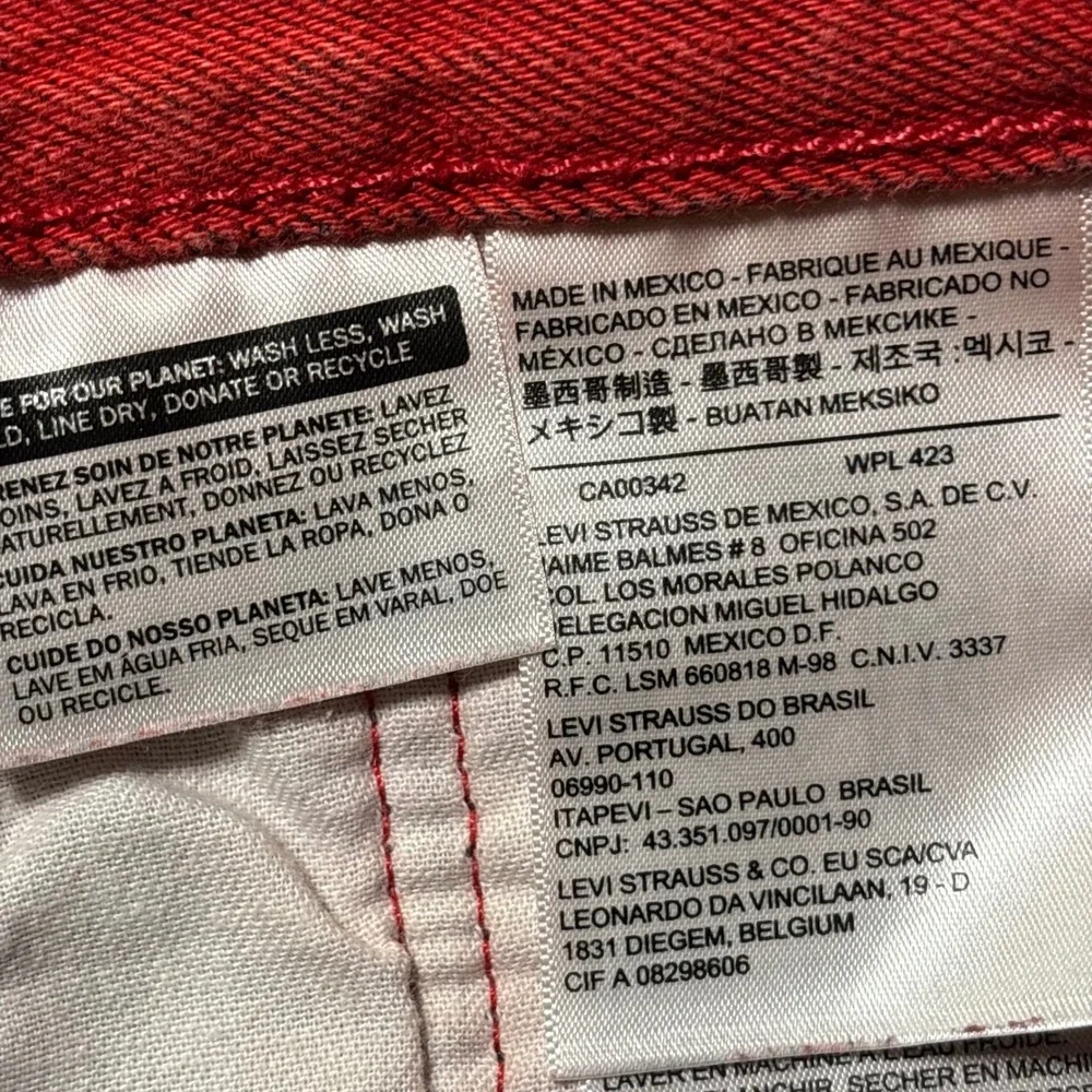Levis 501 Original Fit Jeans Mens 42x32 (40x31) Red Straight Leg Button Fly